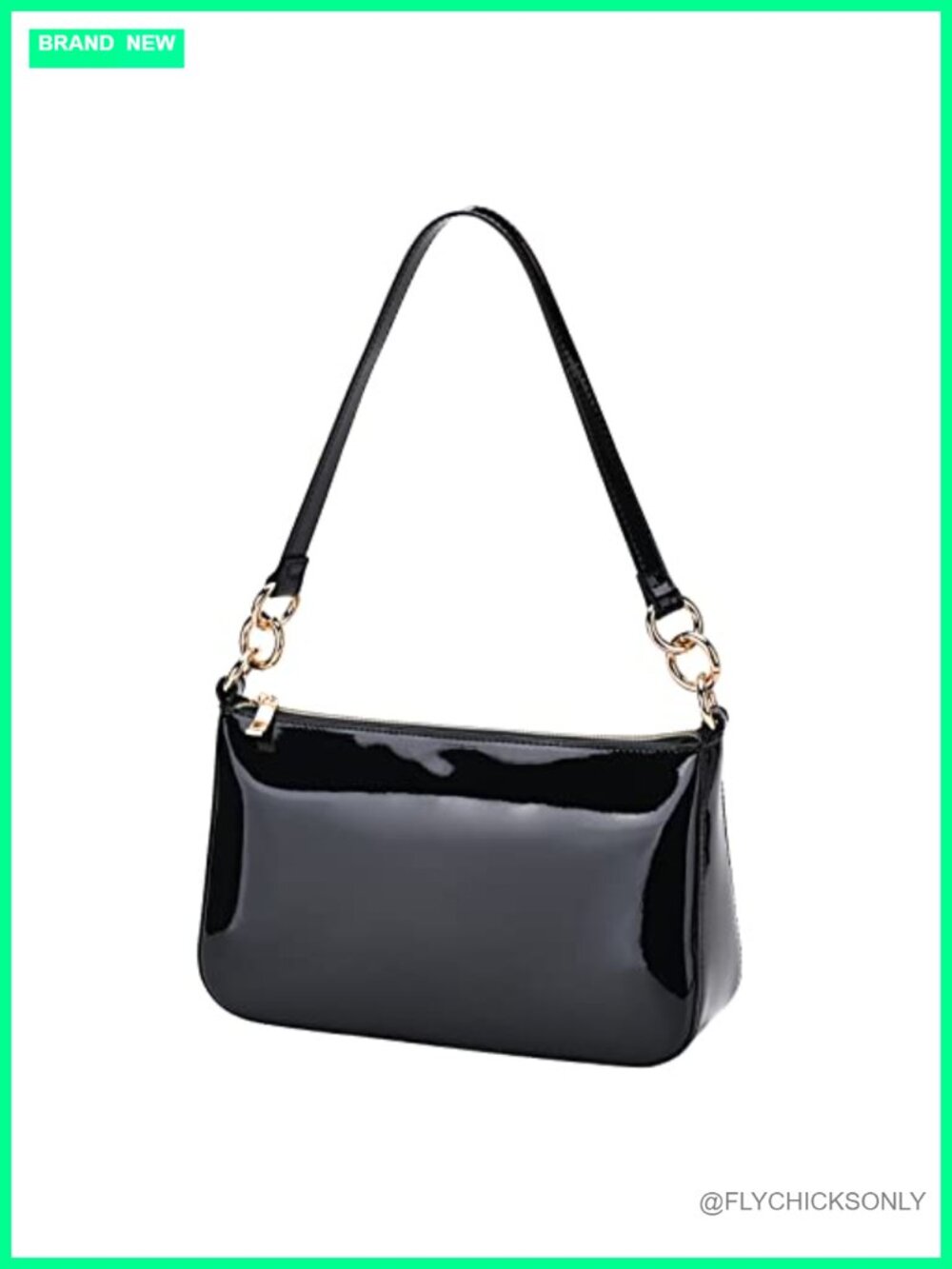 Faux Patent Leather Shoulder Bag - Y2K Clutch Purse, Evening Handbag